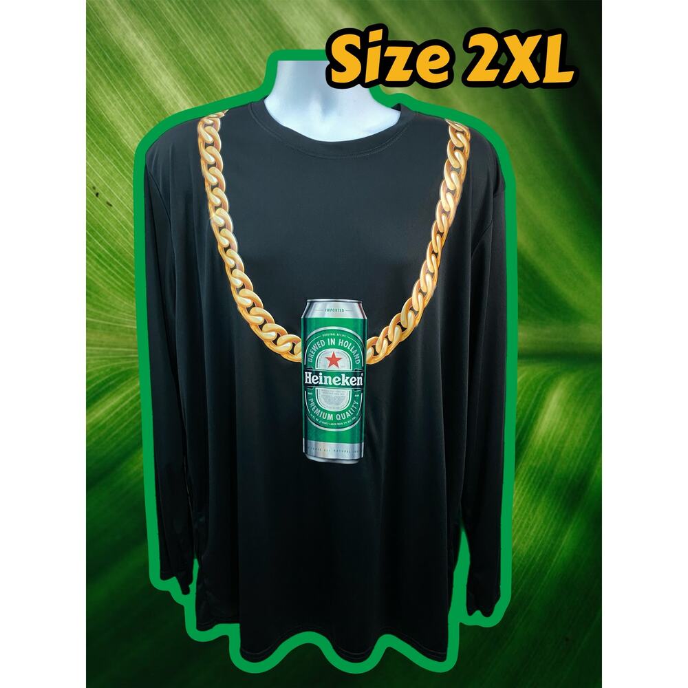 Heineken Graphic T‑Shirt Beer Logo Black Long Sleeve Stretch Size 2XL